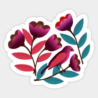 Pink bird amid the tulips Sticker